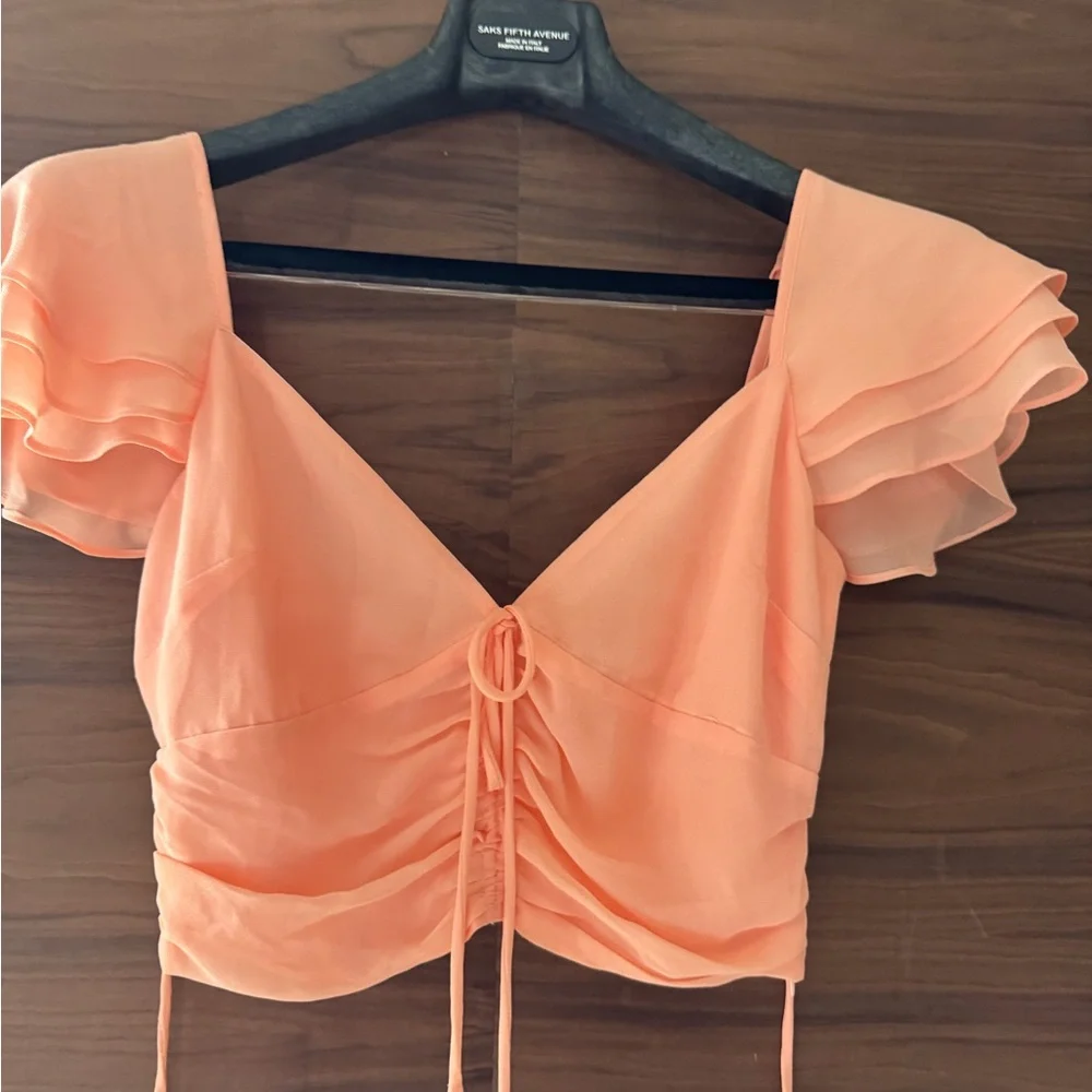 Privacy Please Peach Ruffle Sleeve Blouse - Picture 1 of 4
